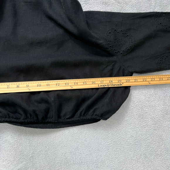 RACHEL ZOE Black Linen Blend Eyelet Wrap Cropped Long Sleeve Shirt Top Womens L - Picture 6 of 8